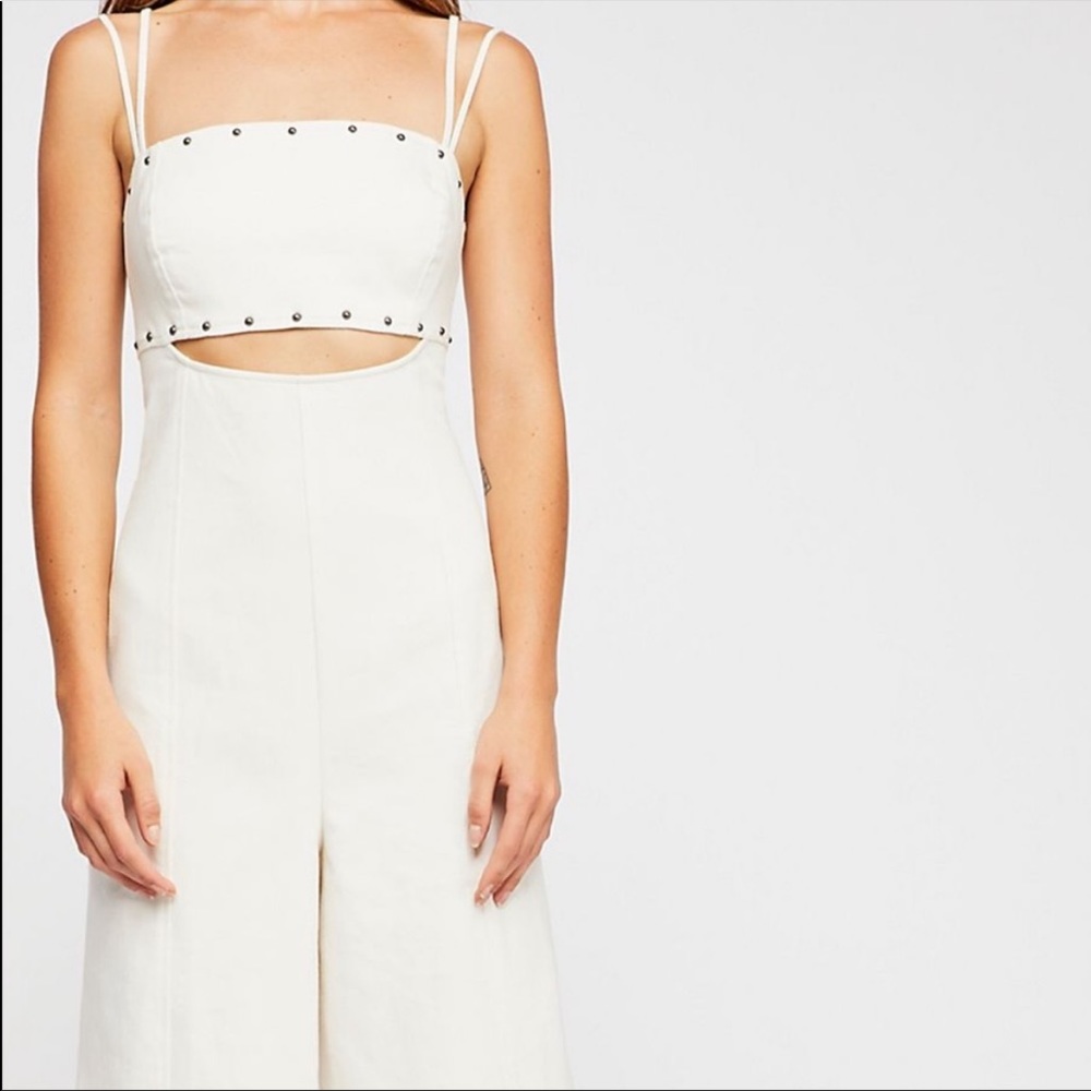 Free People Daniella Denim Jumpsuit in White